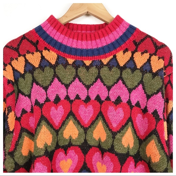 Farm Rio Full of Hearts Mock Neck Sweater Size Large - Picture 10 of 12